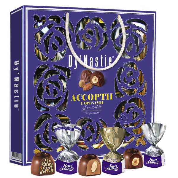 №3 Династия Сумка Конфеты "Ассорти с орехами", 210г     в Лесосибирске